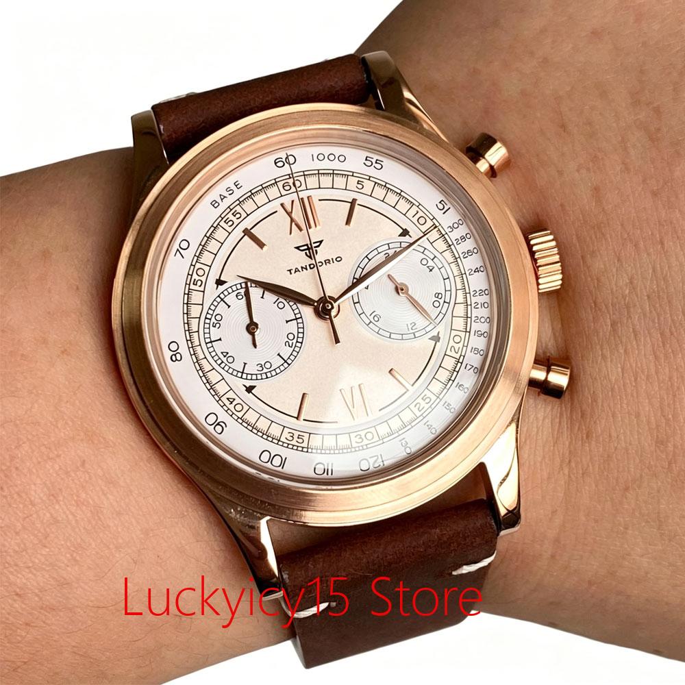 Vintage Watch Collecting - 38 มม.วินเทจ โรสโกลด์นาฬิกาควอตซ์มิโยตะ OS20 นาฬิกาสำหรับชายกระจกโดมสแตนเลสโครโนกราฟสปอร์ตนาฬิกาแทนโดริโอ