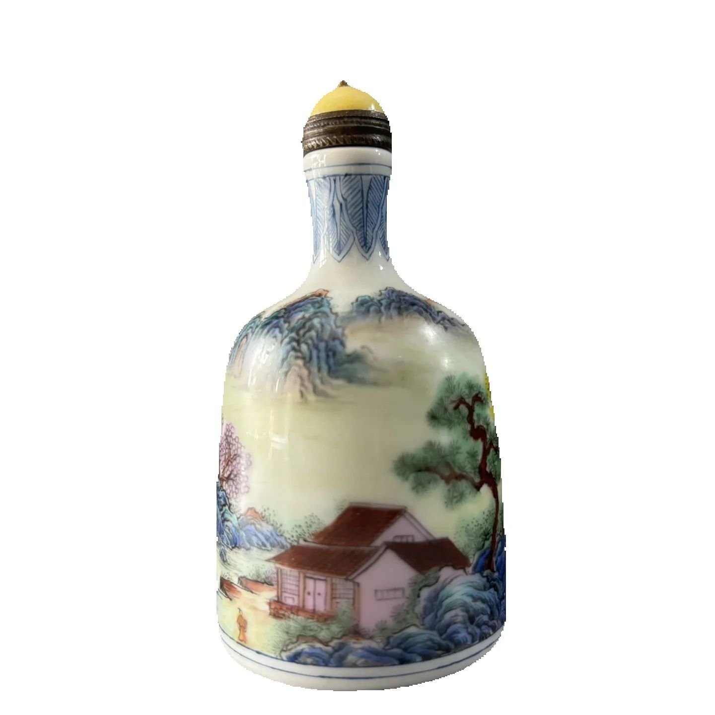 Vintage Collectible Bottles - ขวดสูบยาสูบลายวิวทิวทัศน์จีนโบราณ งานศิลปะบนเซรามิกเคลือบสีอย่างประณีต