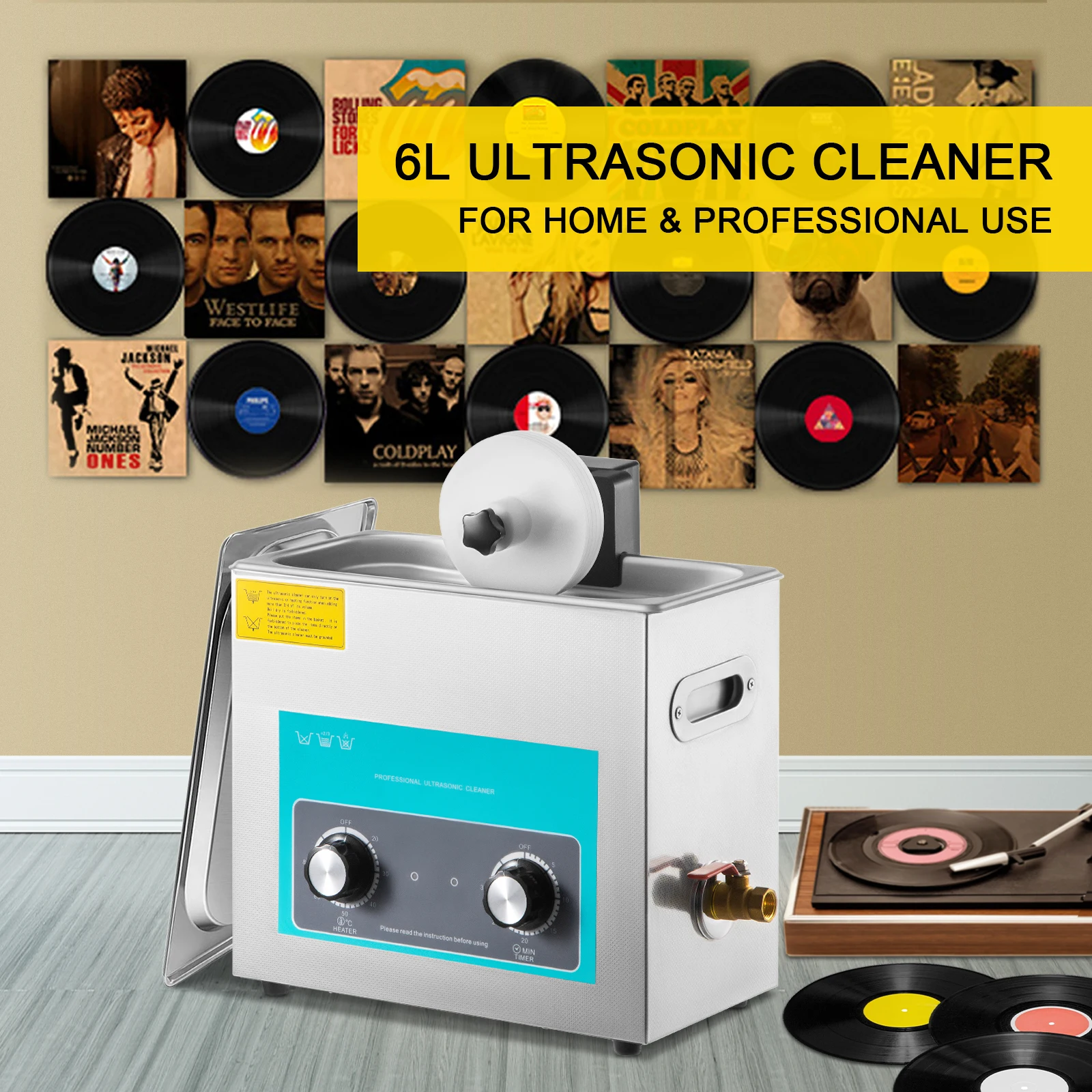 Vinyl Record Cleaner - เครื่องทำความสะอาดแผ่นเสียงไวนิล SIHAO 6 ลิตร แบบอัลตราโซนิก พร้อมปุ่มควบคุม