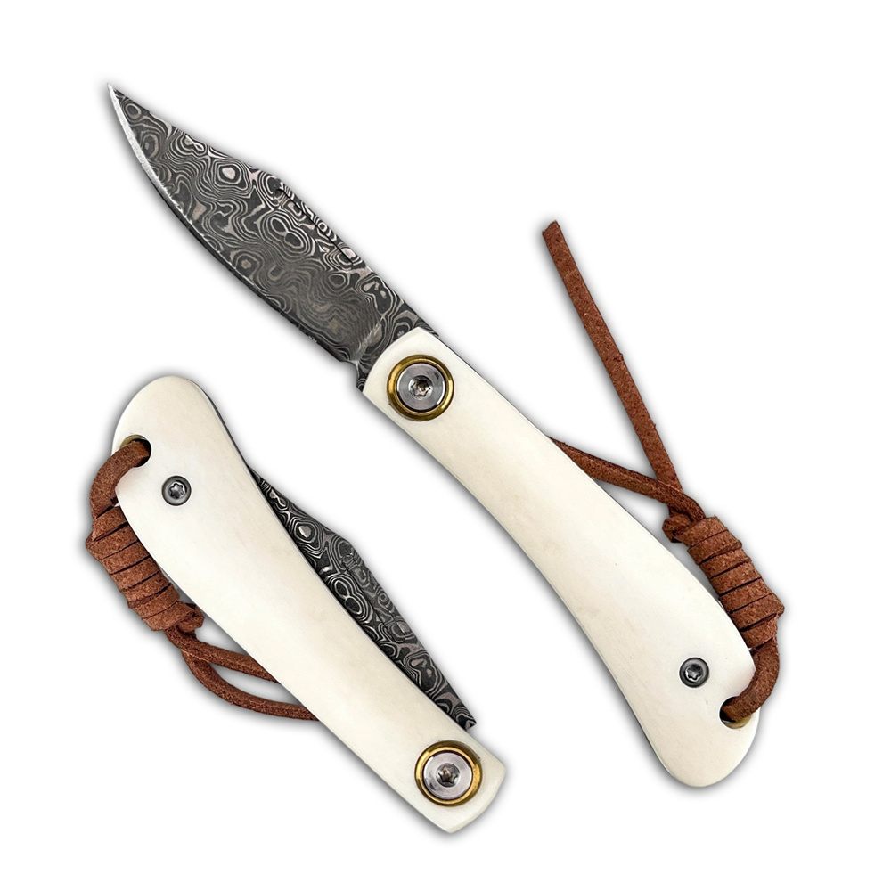Vintage Collectible Pocket Knives - มีดพับวินเทจลายดามัสกัสขนาดกะทัดรัด, ด้ามจับทำจากกระดูกงาช้าง มีดเอาตัวรอดสำหรับกิจกรรมกลางแจ้ง ตั้งแคมป์ ล่าสัตว์ สะสม