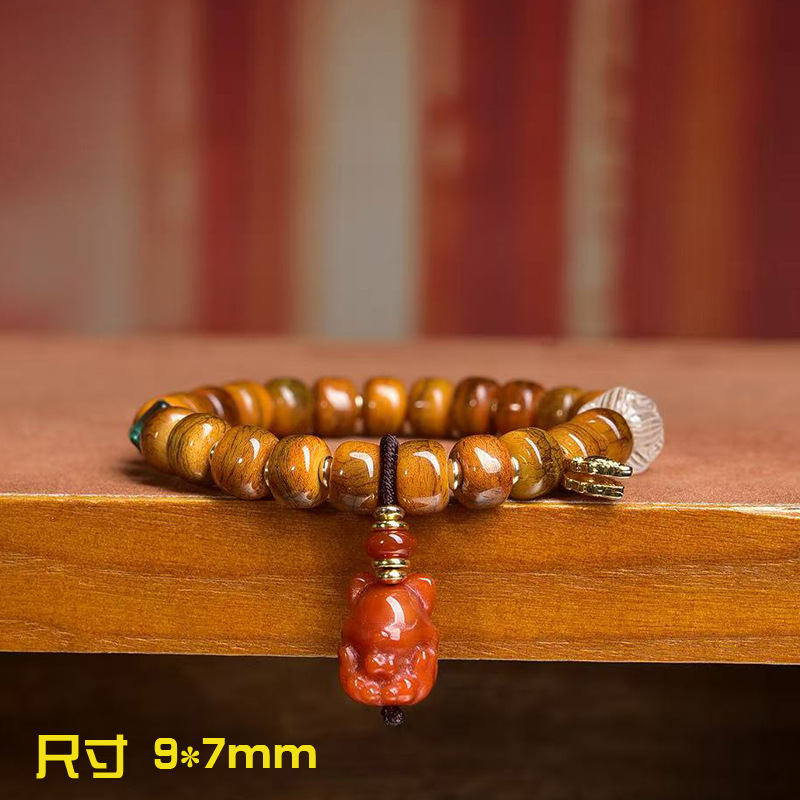 Vintage Collectible Glass - สร้อยข้อมือแบบพันเดี่ยวประดับลูกปัดกระดูกยักษ์แบบไหลย้อน ของสะสมทิเบต-ลูกประคำลายเซ็น แก้วใส่อาหารสัตว์ ลูกปัดอาเกตสีแดง อุปกรณ์เสริมสำหรับสร้อยคอ