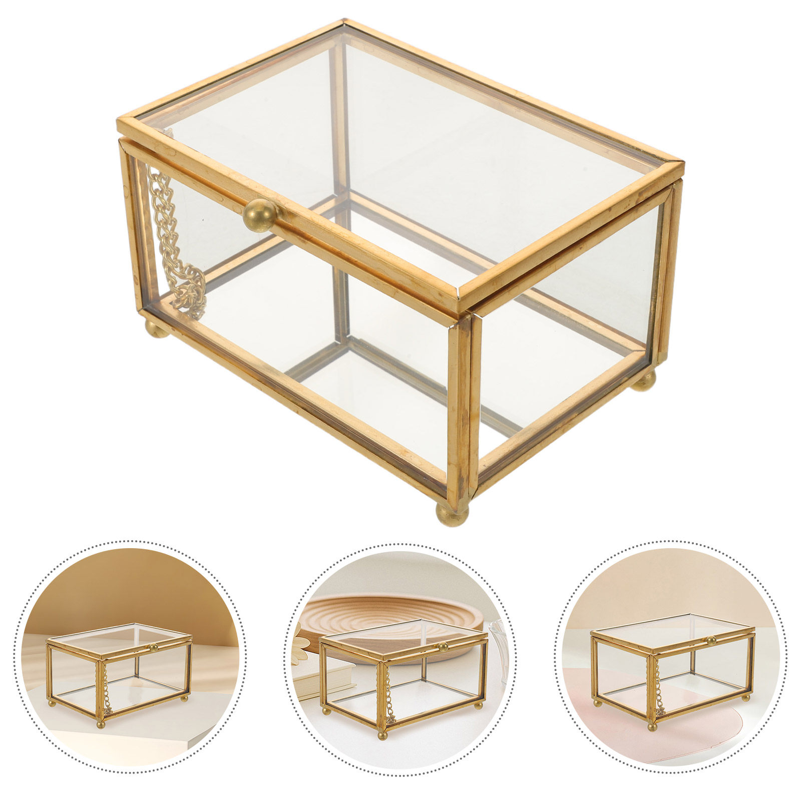 Vintage Collectible Glass - กล่องเก็บเครื่องประดับแก้ววินเทจทรงสี่เหลี่ยมพร้อมฝาปิด ขนาด 4x2.8x2.4 นิ้ว กล่องใสสำหรับเก็บสะสมเครื่องประดับ