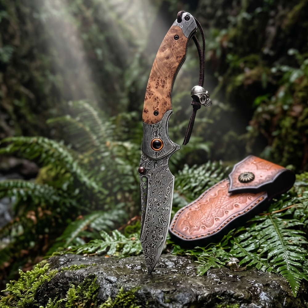 Vintage Collectible Pocket Knives - มีดพับลายดามัสกัส ความแข็งสูง สไตล์วินเทจ ของสะสมตกแต่ง สำหรับเป็นของขวัญ ของสะสม