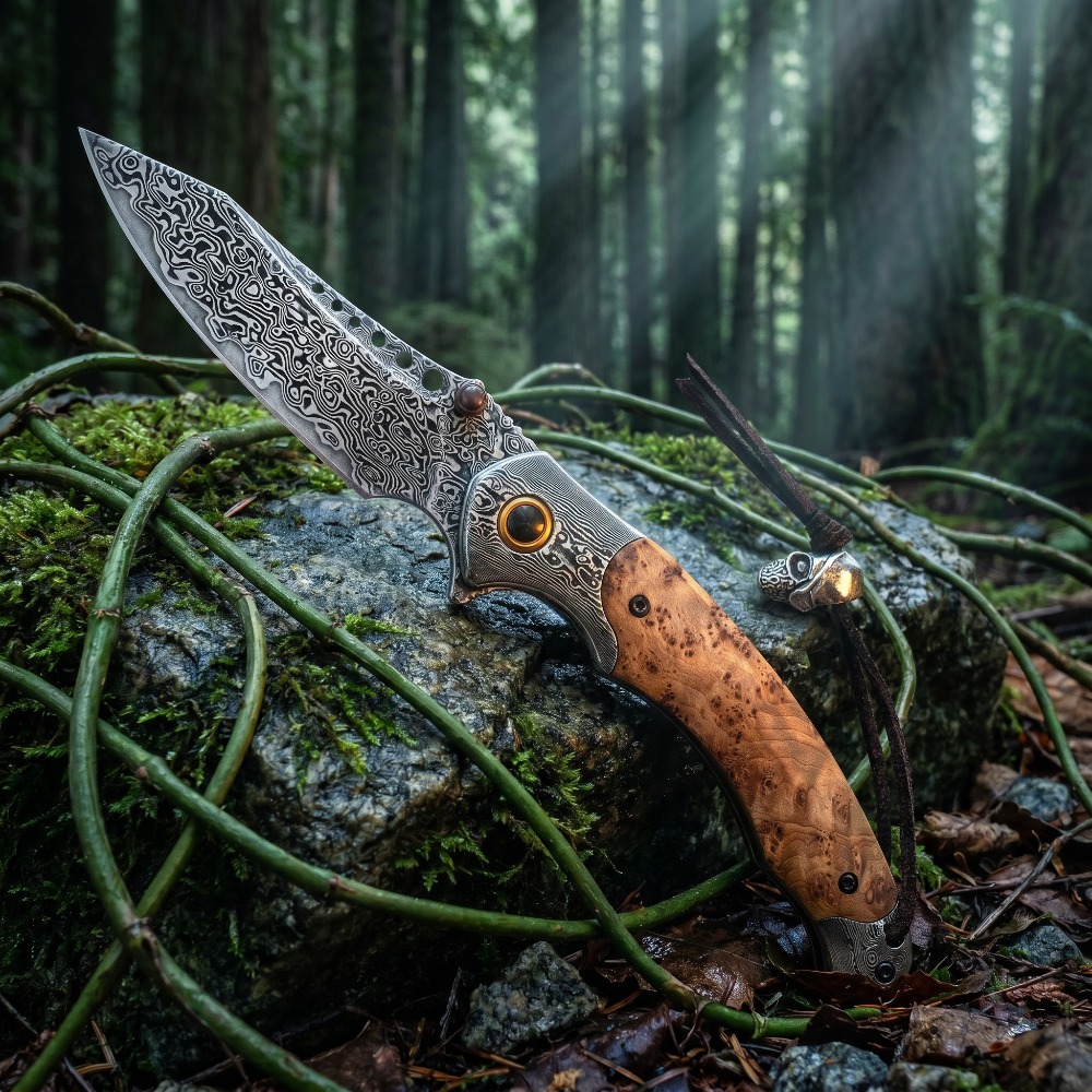 Vintage Collectible Pocket Knives - มีดพับลายดามัสกัส ความแข็งสูง สไตล์วินเทจ ของสะสม ของตกแต่ง สำหรับเป็นของขวัญ